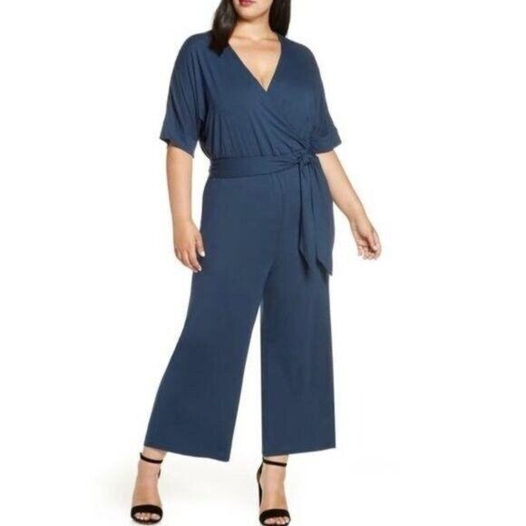 Eloquii Refinery 29 Navy Blue Wrap Tie Waist Jumpsuit Womens Plus 24 Refinery29 - Picture 2 of 13
